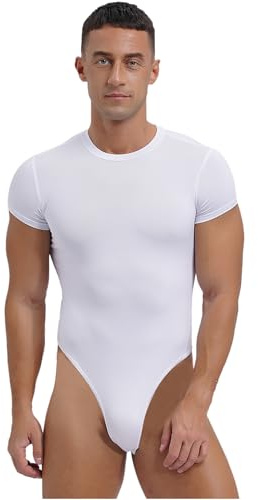 Nyeemya Homme Body String Maillot De Corps Manche Courte Combinaison Sport Fitness Musculation Gymnastique Bodysuit Shirt Coton Blanc XL