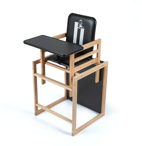VILHA Premium Kinder Kombi-Hochstuhl, 2-in-1 Babystuhl aus Holz, der Praktische Hochstuhl Klappbar kann sich in Stuhl und Tisch verwandeln, Babyhochstuhl ab 6 Monaten bis 5 Jahre (Schwarz Natur)