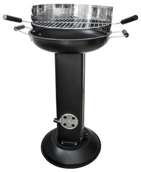 Empotec - Barbacoa redonda de columna de exterior, parrilla ajustable cromada, recogedor de cenizas, asas de baquelita y cortavientos de carbón, 56 x 42 x 84 cm, jardín de acero