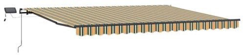 vidaXL Tenda Retrattile Manuale con LED Verde E Giallo 400X300 cm Ombra Resistente all'Acqua & AI UV per Uso Esterno Ombra Poliestere Rigato Resistente All'Invecchiamento Estate