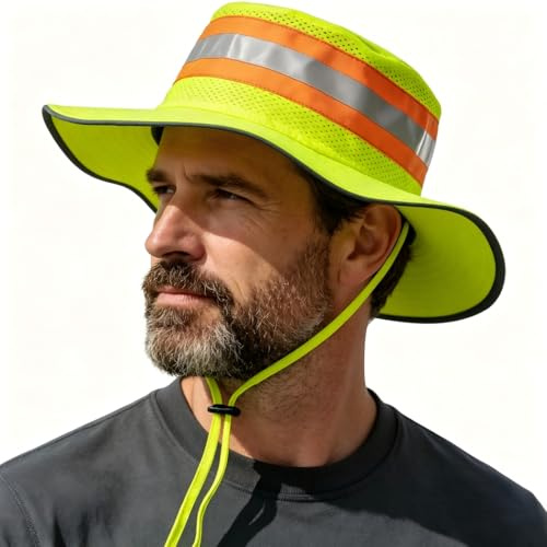 Cappello da sole ad alta visibilità Cappelli da pescatore riflettente Cappello alpinismo escursionismo esterno protezione UV berretto visiera ampio bordo cappello boonie lavoro per uomo donna, verde
