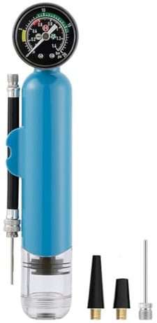 FUANA Mini pompa ad aria portatile con manometro per palloni, 1,4 bar (20 psi), struttura in ABS, pompa a mano compatta per pallacanestro, calcio, pallavolo, include set di ugelli ad ago
