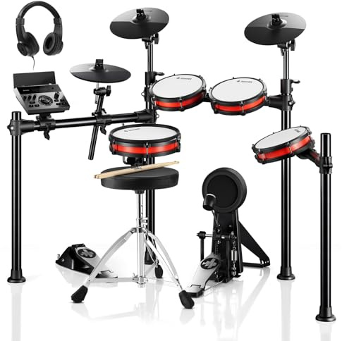 Donner Electronic Drum Set with Bluetooth, Electric Drum Kit with Throne, Headphones, Drumsticks, Melodics Lessons, 450 Sounds E Drum with USB MIDI, 5 Pads and 3 Cymbals Digital Drum, DED-200(2026)