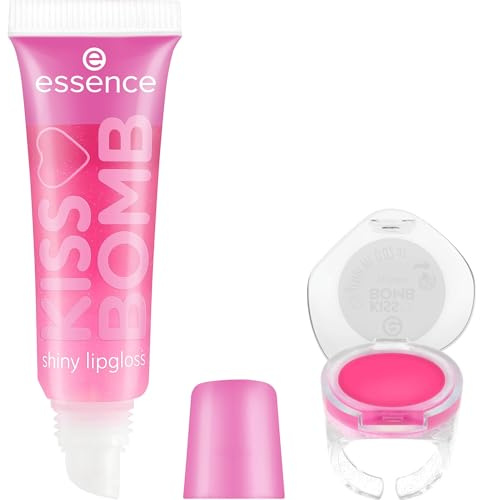Essence Cosmetics KISS BOMB shiny lipgloss und lip balm, Lippe Set, Nr. 01, Pink, glänzend, vegan, ohne Mikroplastikpartikel, glutenfrei, ohne Parabene, 1er Pack (10.8ml)