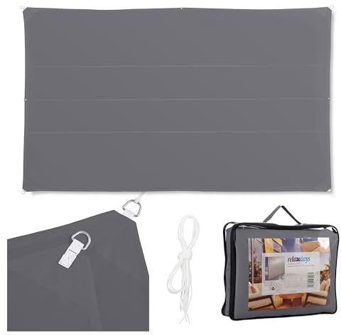 Relaxdays Sonnensegel rechteckig, wasserabweisend, UV-beständig, mit Spannseilen, Terrasse, Balkon, B x T: 4 x 6 m, grau