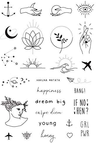 Tatsy Set di Tatuaggi Temporanei, Set Simple, Per Uomo e Donna, Design Unici, Originali, Copertura, Moderni, Hipster, Minimal, Urban, Scritte, Stelle, Ancora, Cuore, Mani, Tatuaggi Impermeabili