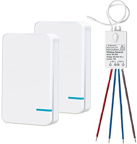 Thinkbee 80~275V Wireless Light Switch Kit, 2 Channel RF Panel with Receiver Remotely Control Your Lamp up to 1000W, Quickly Add Waterproof On/Off Wall Switch for your garage, garden, etc.