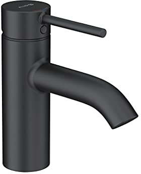 KLUDI BOZZ Waschtischarmatur (382663976) inkl. Push-Open Ablaufgarnitur, Einhandmischer 75 mm, Wasserhahn Bad, Schwarz Matt, 1-Loch Montage, 5 l/min, Keramik-Kartusche