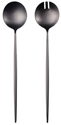 Zerophilo Set di posate per insalata, cucchiaio e forchetta da 29 cm, in acciaio inox 18/10, placcatura in titanio (nero)