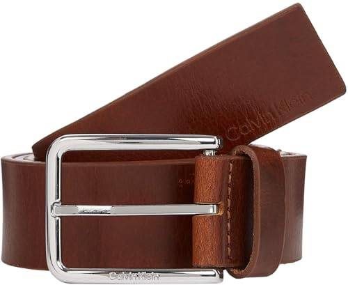 Calvin Klein Cinturón de Piel para Hombre Warmth Oiled Grain 3.5 Cm, Marrón (Dark Tan), 130 Cm