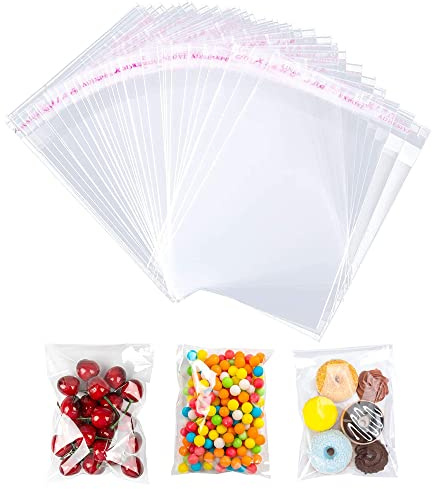 LEUOSO Clear Self-adhesive Bags 100 Pack, 5X7 Inches Self Sealing Cellophane Display Bags/Sealable Bags, Food Safe, Cello Bags OPP for Cookies,Cards,Envelopes,Pictures