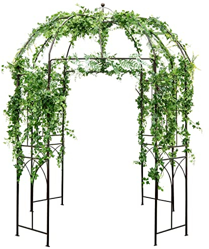 GOPLUS Arche de Jardin Rosier, Plantes Grimpantes Forme de Cage à Oiseaux Pavillon Arche de Jardin Treillis en Arche de Style Français pour Mariage, Fête, Cérémonie, 211x211x256cm