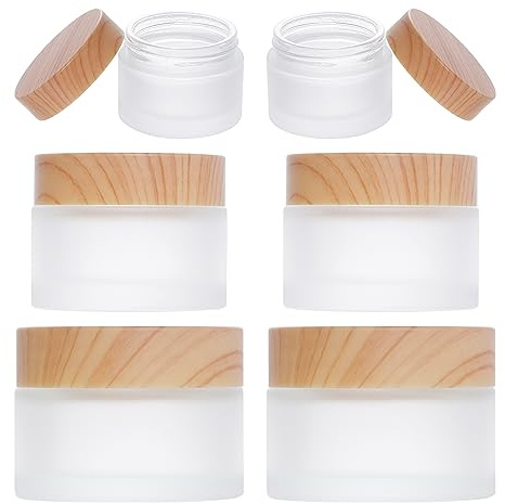 Miayon 6Pcs Glass Lotion Cream Container with Lid Refillable Empty Sample Cosmetic Jar for Makeup Scrub Cream Toiletries Home Travel (Clear,15ml,30ml,50ml)