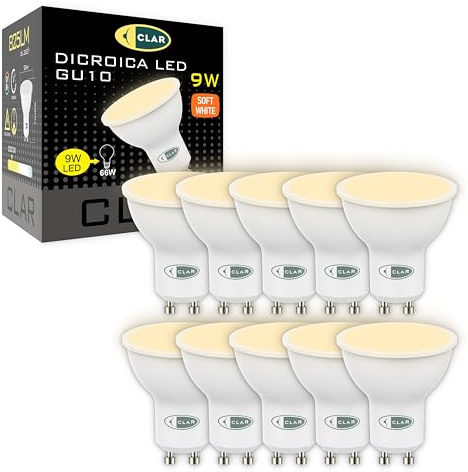 CLAR - Lampadina LED GU10 9W, Luce Calda 3000K (Pack 10)