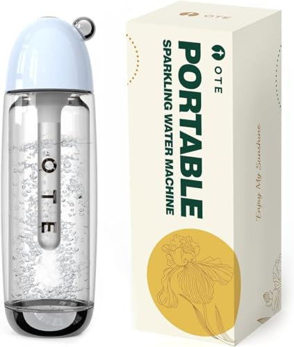 OTE Machine à Eau Gazeuse Portable, Double Couche Pet Soda Streaming Safe 450 ML Personal avec Bouteille d'Eau, Pas d'Électricité, Sans BPA (Bleu) (No Co2 Cartridges)