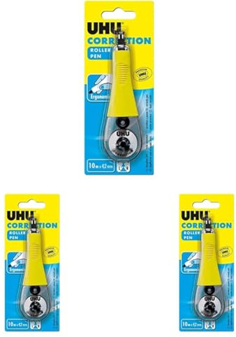 UHU Roller correcteur pen - Ruban correcteur, ergonomique, rapide et précis, blanc, 10m x 4, 2mm (Lot de 3)