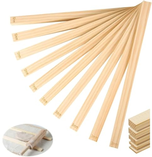 GIONAR 10pcs Pottery Clay Rolling Pin Thickness Guides Set, 5 Size Mud Stick Guides, 3mm 5mm 7mm 10mm 12mm Wood Rolling Guide Sticks, Wooden Clay Tools for Precise Polymer Clay Thickness Control