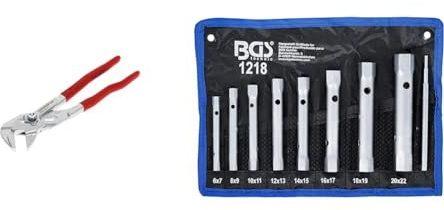 Gedore Red Zangenschlüssel, Spannweite bis 50 mm, glatt ohne Zähne & BGS 1218 | Rohrsteckschlüssel-Satz | 9-tlg. | SW 6 x 7-20 x 22 mm | metrisch | inkl. Tetron-Rolltasche