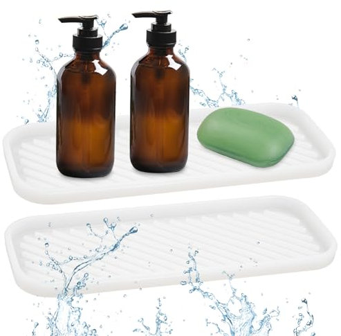 2 Pieza Antideslizante Alfombrilla Drenaje Fregadero, 23 * 9 cm Bandeja Baño, Silicone Draining Mat, Soporte Esponja Fregadero, Bandeja Fregadero para Cocina, Baño, Jabón, Cepillos, Cosméticos