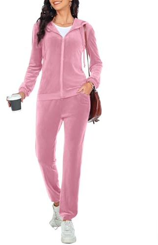 Aottori Chandal Mujer Completo Terciopelo Conjunto 2 Piezas Sudadera Capucha Cremallera Pantalón Largo Ropa Deportiva Casual Invierno