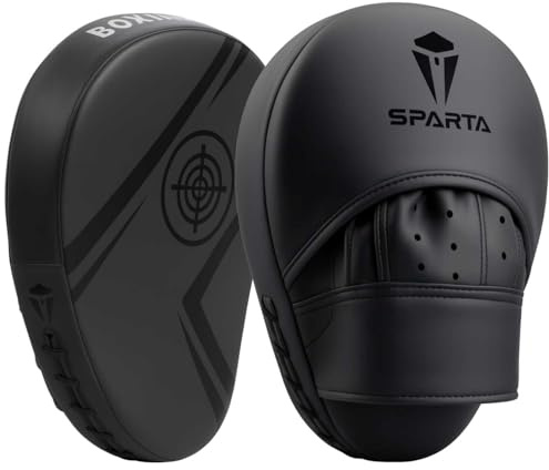 Focus pads Boxing Mitts - Curved Hook and Jab Target Hand Pads - Great for MMA, Kickboxing, Martial Arts, Muay Thai, Karate Training - Padded Punching, Coaching Strike Shield (Black-)