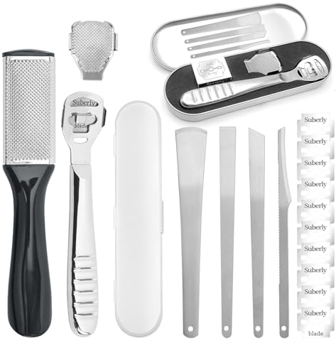 LUCKNIGHT 6 Stk Hornhautentferner, Professioneller Fußschaber, Hornhauthobel Edelstahl, Hornhautraspel Fuß, Fußschaber Rasierer, Fußpflege, mit 10 Ersatzklingen für Fußpflege, Pediküre, aus Edelstahl