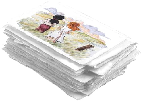 Wanderings Papel grueso hecho a mano para acuarela con borde de cubierta, 9 x 12 – 300 GSM, papel de con textura de prensa en frío, hecho con algodón reciclado, 25 hojas sueltas