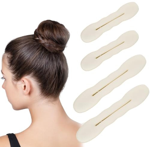 Pelo Moño Maker, Pinza de Esponja para Peinar el Cabello Donut Herramienta de Rosquilla de Giratoria, Herramientas de Peinado para Moños, 4 Piezas Moños Accesorios, 2 Grandes y 2 Pequeños (Blanco)
