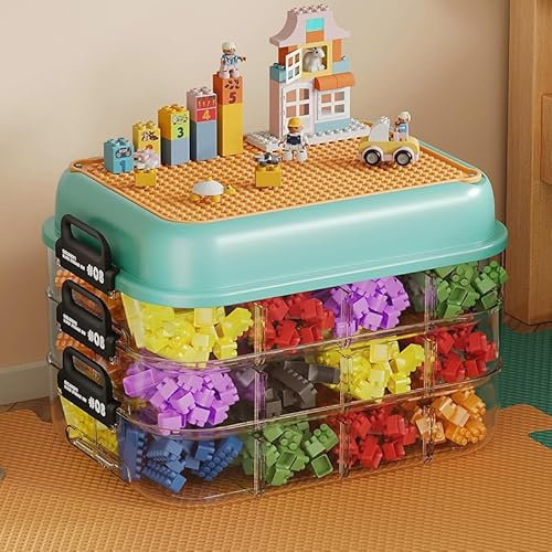 auvstar Contenitore Giochi Bambini per Lego,Scomparti Scatola Giochi Per Bambini,Scatola Portaoggetti Impilabile Per Giocattoli,Organizer Puzzle,Pennelli,Scatole Porta Puzzle (3 Piani)