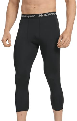 NuCamper Pantalon de Compression 3/4 pour Homme, Compression Running Leggings Collant à Séchage Rapide Pantalon de Couche Base Layer pour Sport Basketball Gym Athlétique Entraînement Fitness