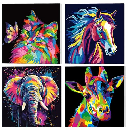 NAIMOER Framed 4Pack Animals Paint by Numbers for Kids, Painting by Numbers for Kids Ages 8-12, DIY Acrylic Oil Painting Children Beginner for Gifts Home Wall Decor 20x20cm