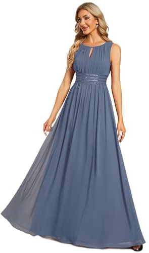 Ever-Pretty Vestido de Fiesta Largo Cuello Redondo de Dama de Honor de Gasa Tallas Grandes Sin Mangas ES01955