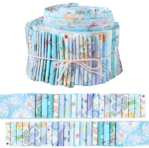 GORGECRAFT 40pz Tiras de Algodón para Acolchado 1mX6.5cm Tela Floral Azul para Acolchado Rollos de Gelatina Estilo Chinoiserie Primavera Y Verano Precortadas para Patchwork Mantas Alfombras Tapicería