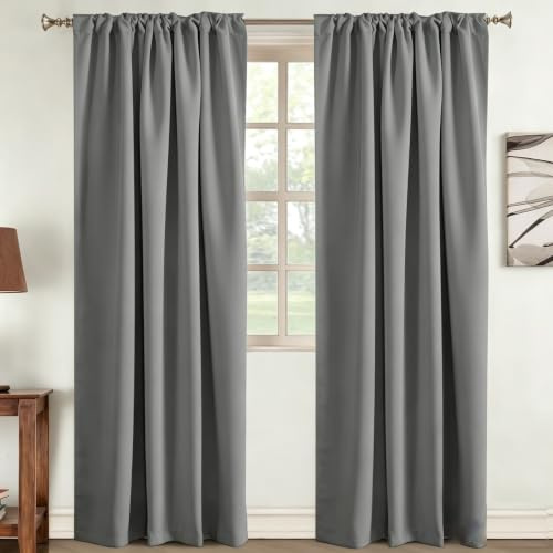Tenger Home® Tende con passanti e nastro arricciato tenda oscurante decorativa sipario opaco tenda con passanti tenda a nastro (Grigio, 100 x 120 cm)