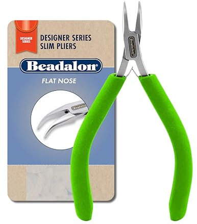 Beadalon Designer Series Slim Bent Chain Nose Pliers, Lime Green Vinyl-Free Grips, Stainless Steel, Box Joint, Double Leaf Springs, 5.75 in