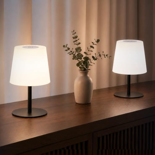 EZVALO 2er-Set Kabellose Tischlampe LED, IP65, 4500mAh USB-C, Touch-Dimmbar mit 3 Farbtemperaturen, Perfekte Nachttischlampe, Campinglampe & Tischleuchte für Outdoor und Innen (Schwarz, 2 Stück)