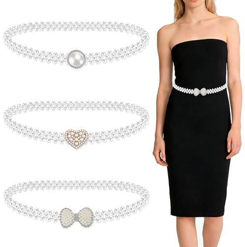 Songella Cinturón de Perlas para Mujer Elegante Cinturón Brillantes para Vestido de Novia para Boda Fiesta Vestido de Dama 3 Piezas