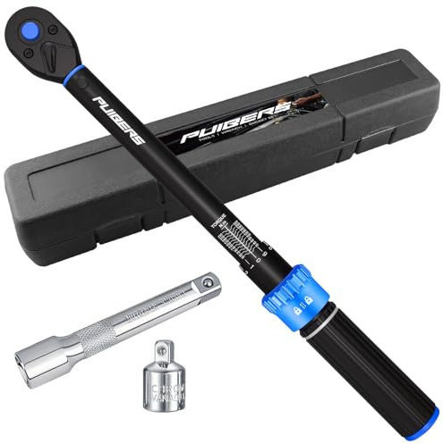 PUIBERS Drehmomentschlüssel 1/2 Set, 20–230 Nm Drehmomentschlüssel Auto, 3/8 Adapter, 5 Verlängerung, ±3% Genauigkeit, 72 Zähne, bidirektional, für PKW, Motorrad, LKW