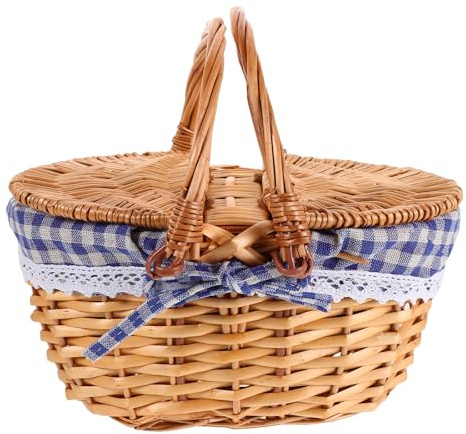 DIYEAH Piccolo Cesto da Picnic in Rattan: Cestino in Vimini con Doppio Manico e Coperchio per Bambini Che Raccolgono Funghi, conservano Giocattoli e Si avventurano in Picnic per Bambini Piccoli
