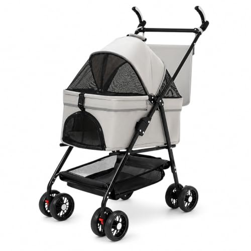 diceevil Hopfällbar husdjursvagn, upp till 20 kg, avtagbar korg, svart | För små hundar och katter, avtagbar transportkorg, kompakt hopfällbar design, enkel förvaring och transport
