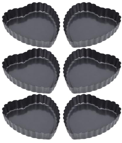 GAROZATION Set 6 Teglie per Crostate a Forma di Cuore in Acciaio al Carbonio con Fondo Rimovibile, Stampo Antiaderente per Dolci Fatti in Casa, Mini Teglie per Torte Nuziali e Crostatine,