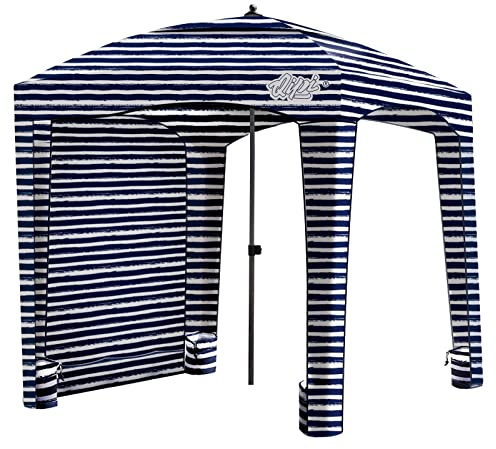 Qipi Beach Cabanas for Sand, Beach Canopy with Sandbags & Side Wall for Family, Easy Set Up Sun Shelter, UPF 50+ UV Protection with Roof Vent 6' x 6' A-Sailor Stripes