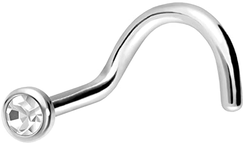 PIERCINGLINE Nasenpiercing TITAN FLACHE KRISTALLDISC Piercing Nase Stecker Spirale Weißgoldfarben Kristallklar 0,8 mm