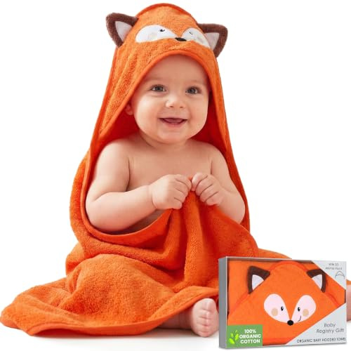 Mother's Choice 100 % bomull djur med huva baby pojke badhandduk 300gsm (orange räv)