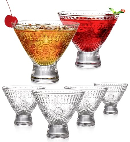 Kingrol 6 Pack Stemless Martini Glasses, Cocktail Glasses, 8 oz Glass Dessert Bowls, Mini Trifle Bowls, Perfect Glassware for Home Bar, Restaurant, Party