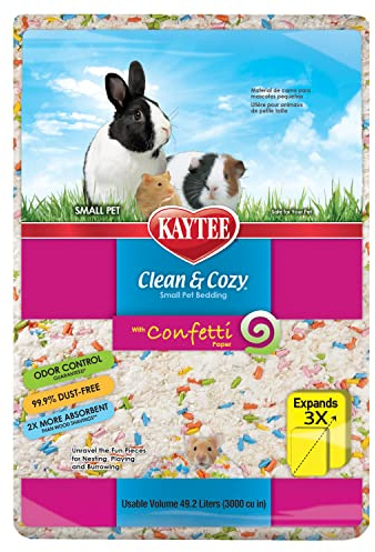 Kaytee Clean & Cozy, Litières pour Petit Animal 99,9% sans Poussière, Anti-odeurs pour Hamsters, Souris, Rats, Rongeurs, Cochon d'Inde, Chinchilla, Multicolore, Confetti, 49.2 L