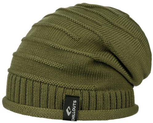 CHILLOUTS Erik Oversize Beanie Damen/Herren - Pull-On Oversizemütze Strickmützen Frühling-Sommer Herbst-Winter Frühjahr Sommer Herbst Winter - One Size Oliv