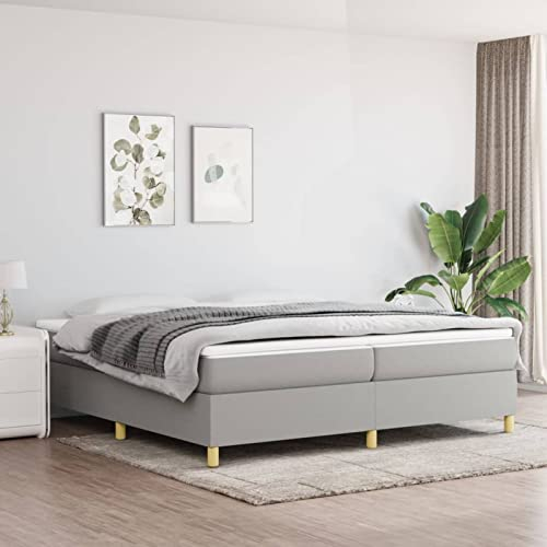 Tidyard resårsäng, sängram, stoppad säng, ungdomssäng, gästsäng, sovrumssäng, dubbelsäng/enkelsäng, balksäng, sängram med ribbotten, träsäng, ljusgrå, 200 x 200 cm, tyg