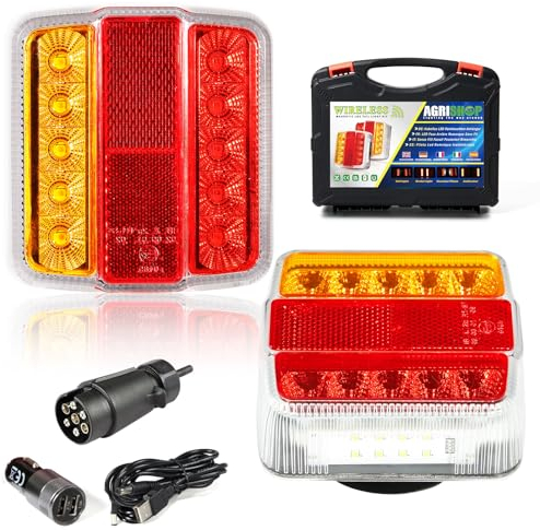 AGRISHOP Kabellos LED Anhänger Rückleuchten,Magnetisches Wireless Anhänger Beleuchtung Led Anhänger Lichter PKW Heckleuchten 12/24V Wiederaufladbar Rücklichter für Wohnwagen KFZ Wasserdicht E-MARK