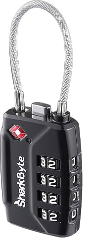 SharkByte TSA Suitcase Locks - 4-Dial Security Travel Combination Padlock, Flexible Wire Cable Travel Lock for Suitcases Luggage Case Travel Bag Gym Locker Code Small Padlock (Pack of 1)